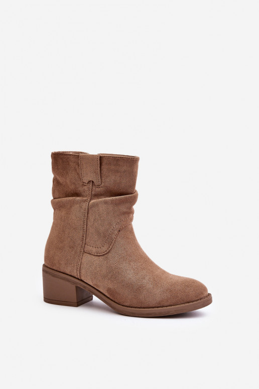 réchauffer Bottes pour femmes Avec un haut frisé Sur un talon bas beige Zinanya