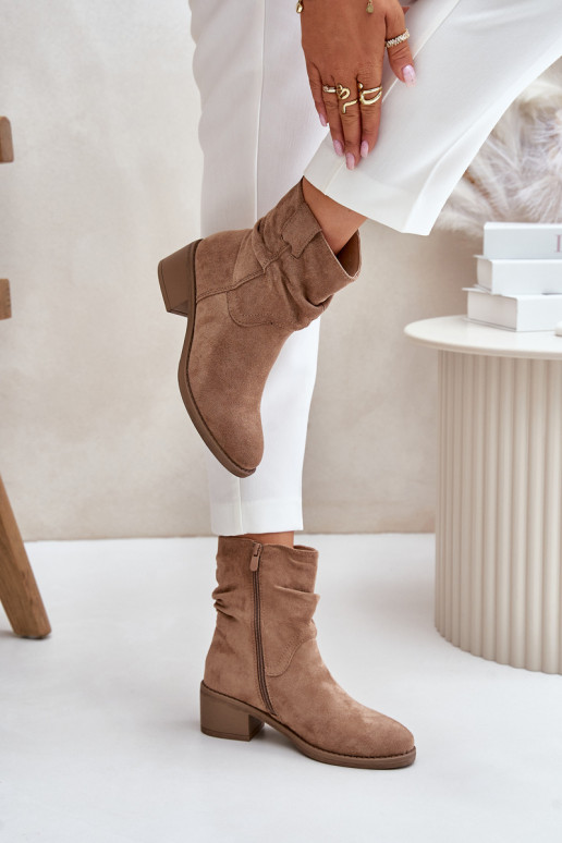 réchauffer Bottes pour femmes Avec un haut frisé Sur un talon bas beige Zinanya