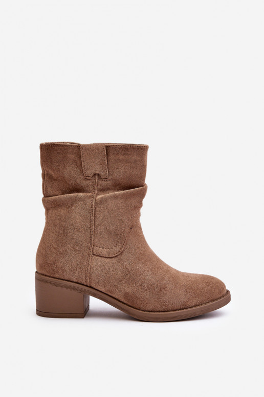 réchauffer Bottes pour femmes Avec un haut frisé Sur un talon bas beige Zinanya