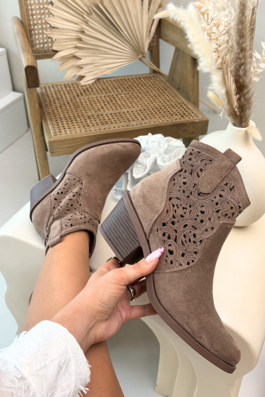 Bottines ajourées de style cowboy pour femmes avec talons de couleur marron S.Barski HY61-8012