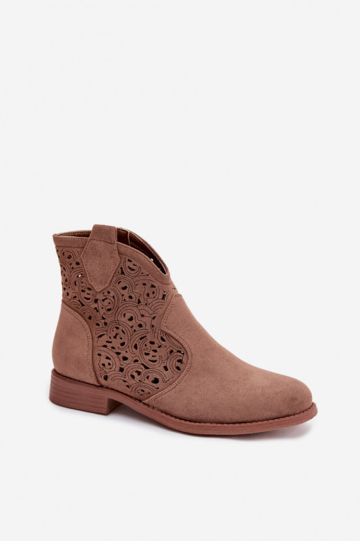 Bottines ajourées pour femmes à larges talons S.Barski HY61-8026 couleur brune