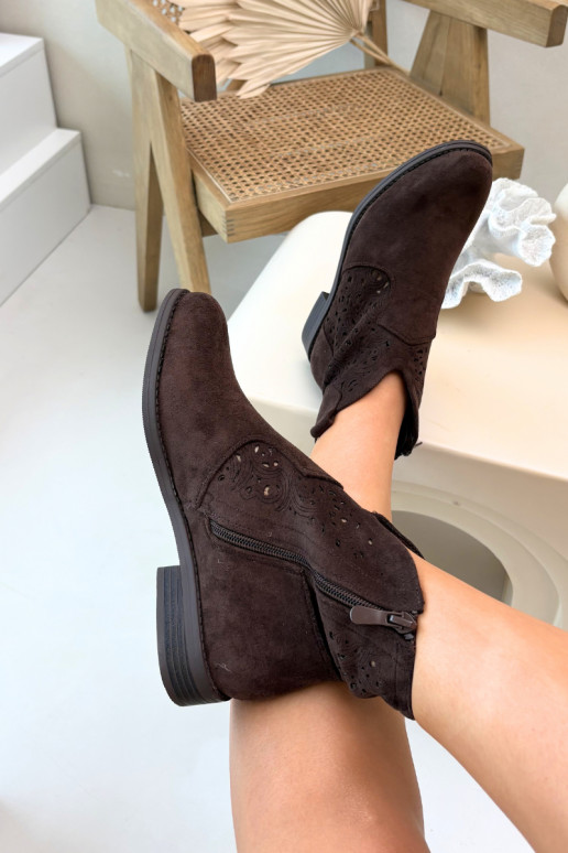 Bottines ajourées pour femmes à larges talons S.Barski HY61-8026 couleur chocolat