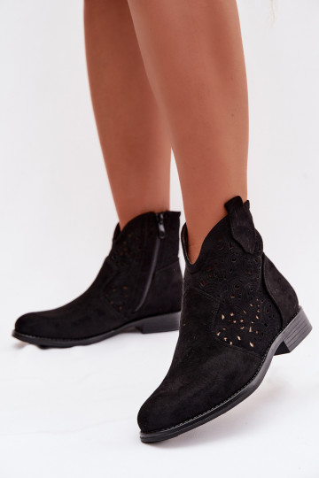 Bottines ajourées pour femmes à larges talons S.Barski HY61-8026 noires