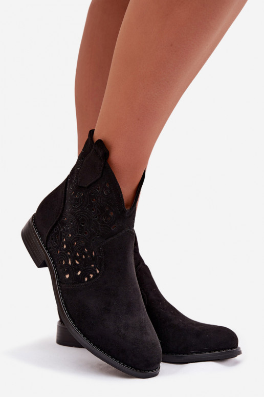 Bottines ajourées pour femmes à larges talons S.Barski HY61-8026 noires