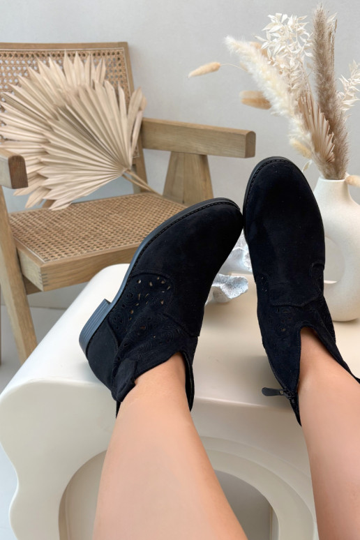 Bottines ajourées pour femmes à larges talons S.Barski HY61-8026 noires