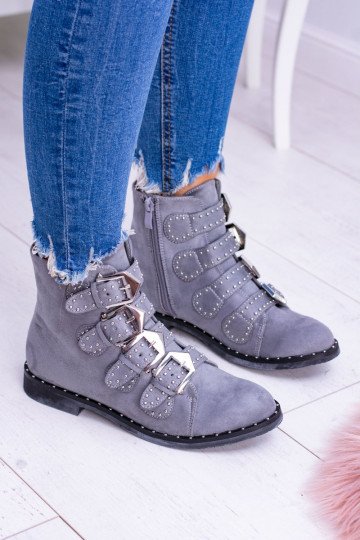 Bottines grises Lu Boo Virginia Rock Star avec clous et boucles en daim