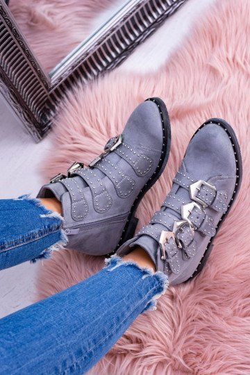 Lu Boo couleur grise Bottes Virginia Rock Star avec des rivets avec boucles en daim 2