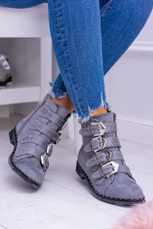 Lu Boo couleur grise Bottes Virginia Rock Star avec des rivets avec boucles en daim