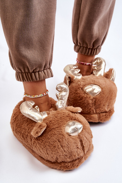 Féminin avec un manteau de fourrure Un modèle convaincant chaussons Renne marron Comet