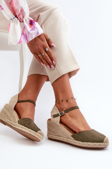 en daim des sandales espadrilles avec une plateforme couleur verte Cammer 2