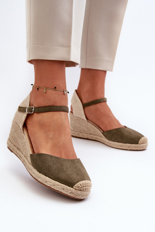 en daim des sandales espadrilles avec une plateforme couleur verte Cammer