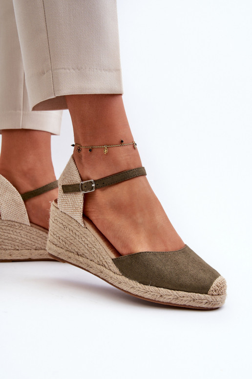 en daim des sandales espadrilles avec une plateforme couleur verte Cammer
