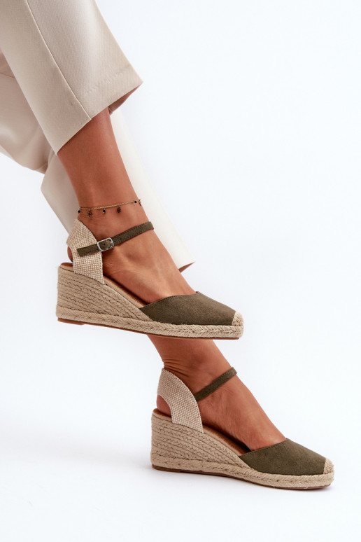 en daim des sandales espadrilles avec une plateforme couleur verte Cammer