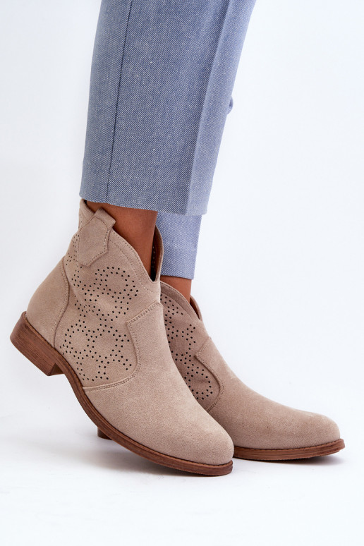 Bottes ajourées Féminin avec des talons larges couleur ivoire S.Barski HY66-151