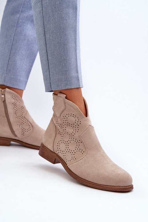 Bottes ajourées Féminin avec des talons larges couleur ivoire S.Barski HY66-151