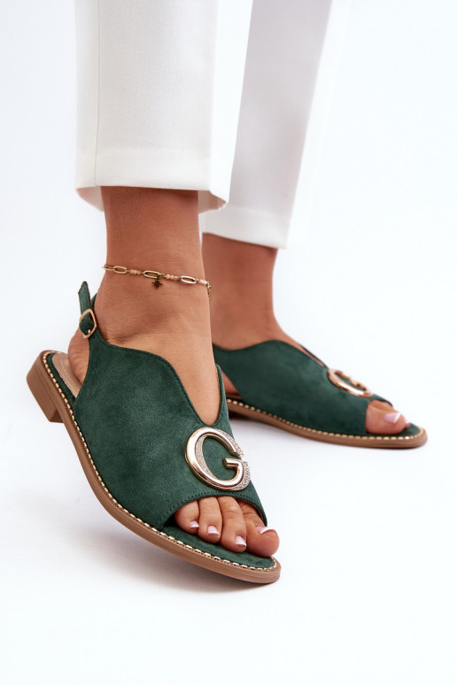 Style élégant Sandales pour femmes avec des ornements en daim écologiqueoÀe S.Barski KV27-058 couleur verte