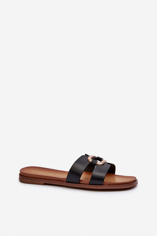 isocèle Pantoufles pour femmes en cuir écologique Sergio Leone SK077H couleur noire