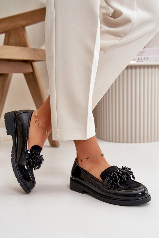 Féminin Mocassins avec effet vernis S.Barski HY369A couleur noire