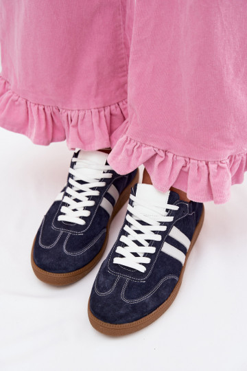 Baskets basses pour femmes Zazoo N1068 en daim bleu foncé