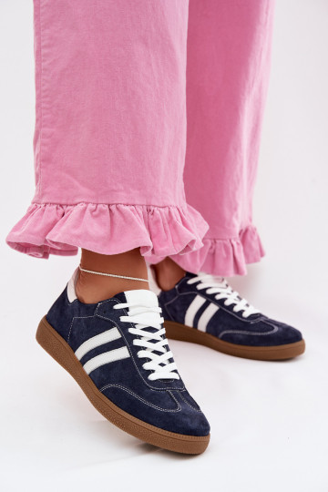 Baskets basses pour femmes Zazoo N1068 en daim bleu foncé 2