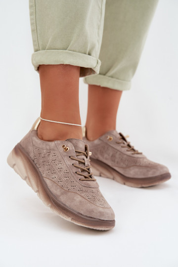 Peau Chaussures modèle baskets Féminin avec des éléments ajourés Sergio Leone SP-002 couleur grise 2