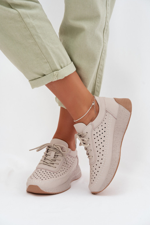 Peau chaussures Chaussures modèle baskets Féminin avec des éléments ajourés Sergio Leone SP-013 couleur grise