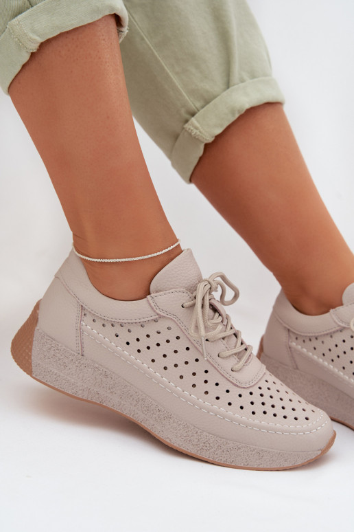 Peau chaussures Chaussures modèle baskets Féminin avec des éléments ajourés Sergio Leone SP-013 couleur grise