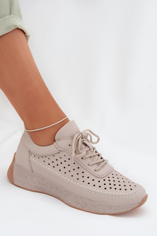 Peau chaussures Chaussures modèle baskets Féminin avec des éléments ajourés Sergio Leone SP-013 couleur grise