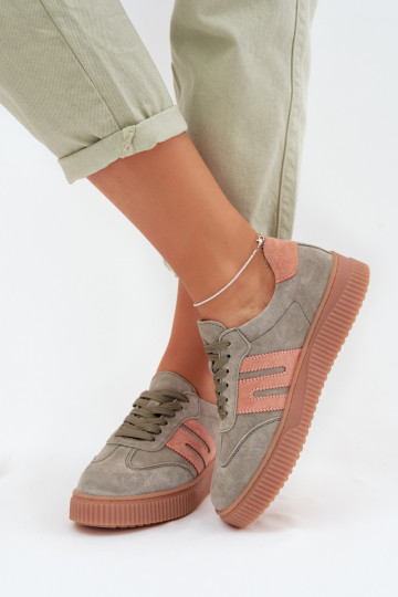 Chaussures modèle baskets FémininActivéturalnego en daimu couleur verte Delyssia 2