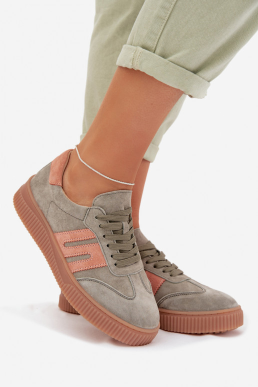 Chaussures modèle baskets FémininActivéturalnego en daimu couleur verte Delyssia