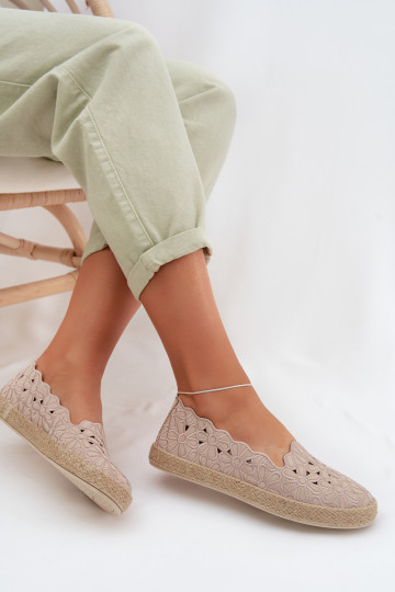 Espadrilles avec des éléments ajourés avec des fleurs beige Merivelle
