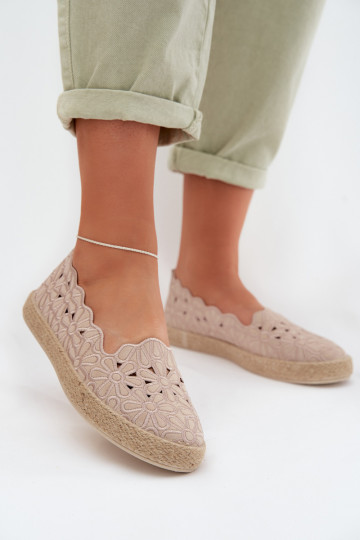 Espadrilles avec des éléments ajourés avec des fleurs beige Merivelle 2