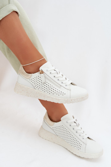 Peau chaussures Chaussures modèle baskets Féminin avec fermetures éclair Blanc-couleur dorée Kalorinne