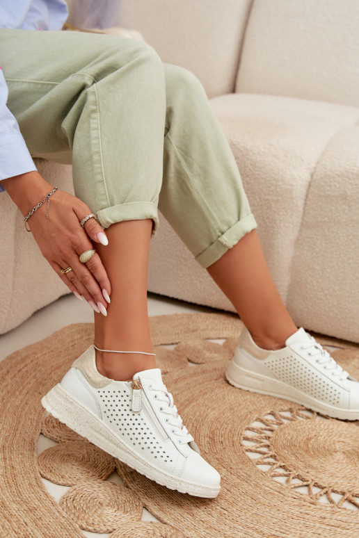 Peau chaussures Chaussures modèle baskets Féminin avec fermetures éclair Blanc-couleur dorée Kalorinne