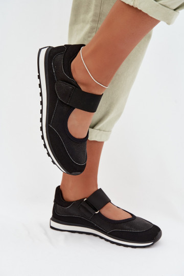 Baskets sportives en cuir pour femmes avec fermetures auto-agrippantes couleur noire Aveliette