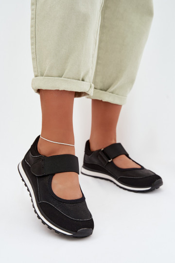 Baskets sportives en cuir pour femmes avec fermetures auto-agrippantes couleur noire Aveliette 2