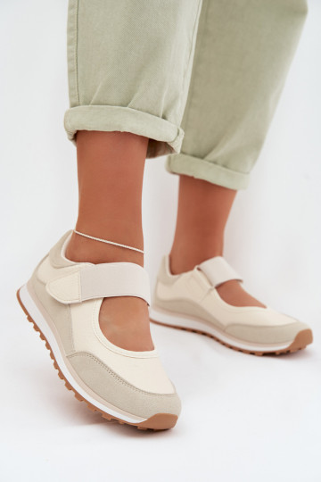 Baskets sportives en cuir pour femmes avec fermetures auto-agrippantes couleur sable Aveliette 2