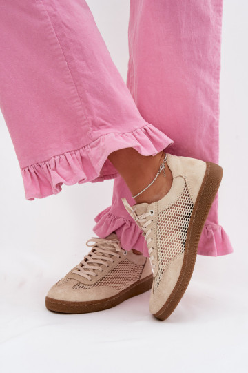 Baskets sportives en daim pour femmes avec filet Zazoo N1142 couleur sable