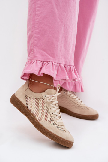 Baskets sportives en daim pour femmes avec filet Zazoo N1142 couleur sable 2