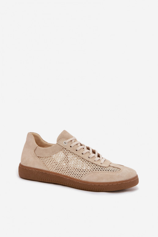 Peau en daim Chaussures modèle baskets Féminin avec maille Zazoo N1142 beige