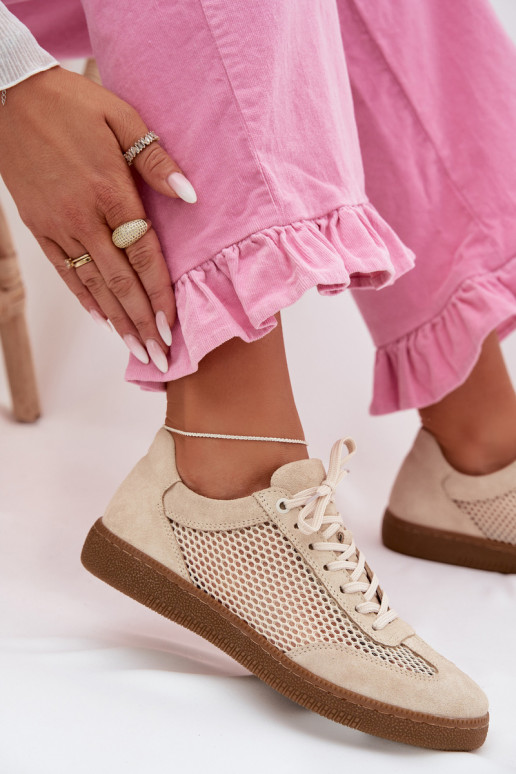 Peau en daim Chaussures modèle baskets Féminin avec maille Zazoo N1142 beige