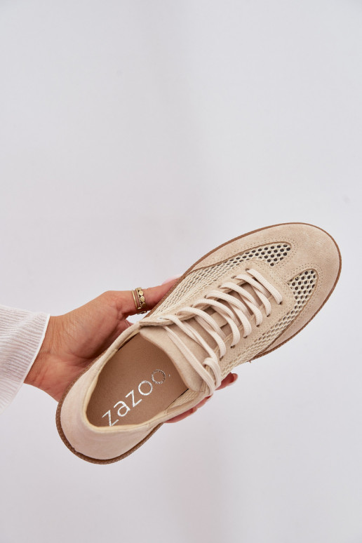 Peau en daim Chaussures modèle baskets Féminin avec maille Zazoo N1142 beige