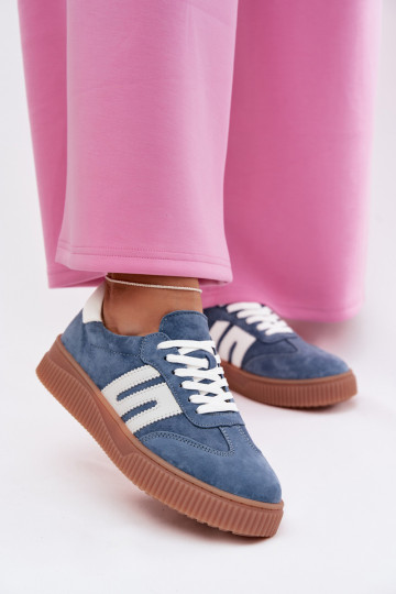 Baskets de sport bleues pour femmes en daim naturel Delyssia 2