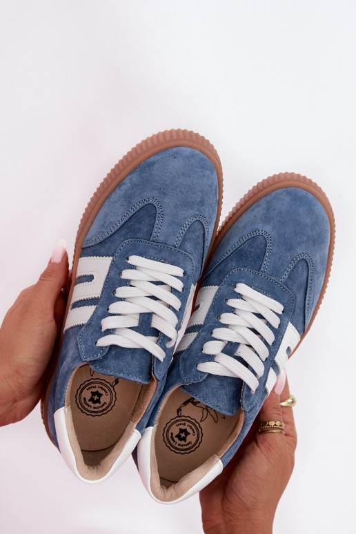 Chaussures modèle baskets FémininActivéturalnego en daimu couleur bleue Delyssia