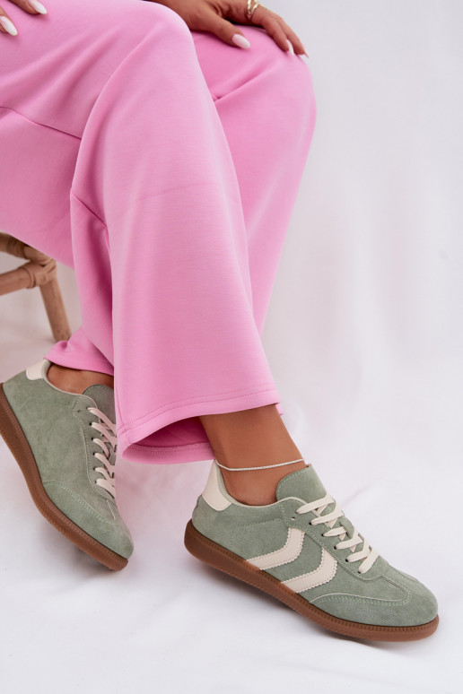 Chaussures modèle baskets Fémininen daim écologiqueu couleur verte Jesavella