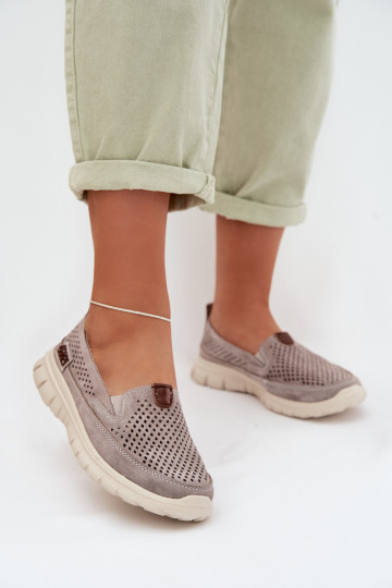 Bottines grises avec éléments ajourés en daim naturel Ravinette