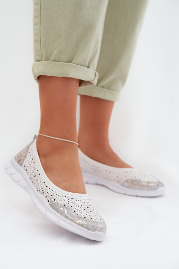 Peau Ballerines ajourées S.Barski GR61-5973 couleur blanche 2