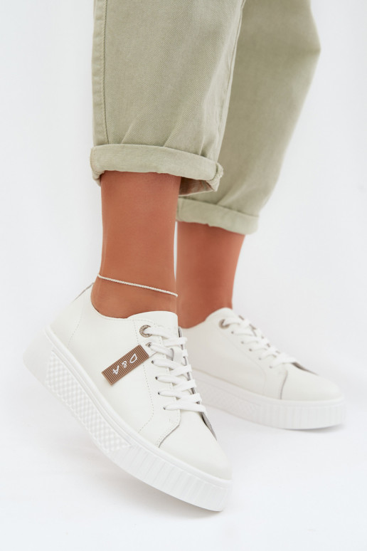 Chaussures modèle baskets FémininActivéturalnej Skóry D&A GR61-5591 couleur blanche