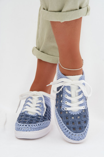 avec des écrits Peau chaussures Féminin D&A GR61-5951 couleur bleue