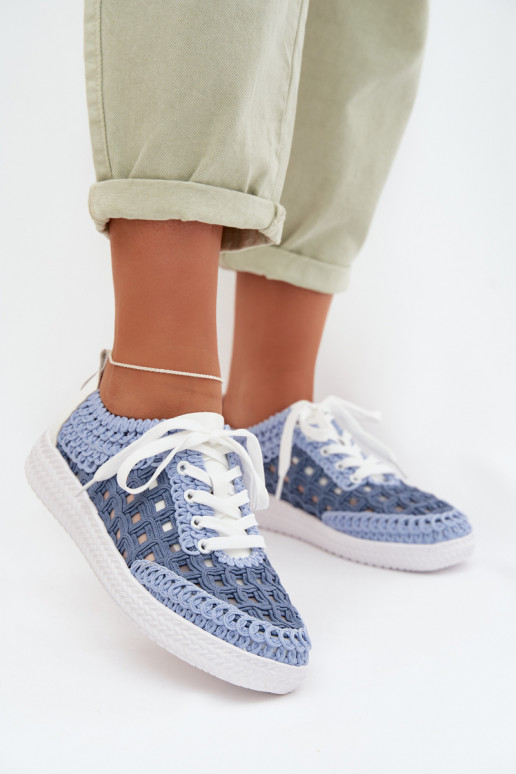 avec des écrits Peau chaussures Féminin D&A GR61-5951 couleur bleue